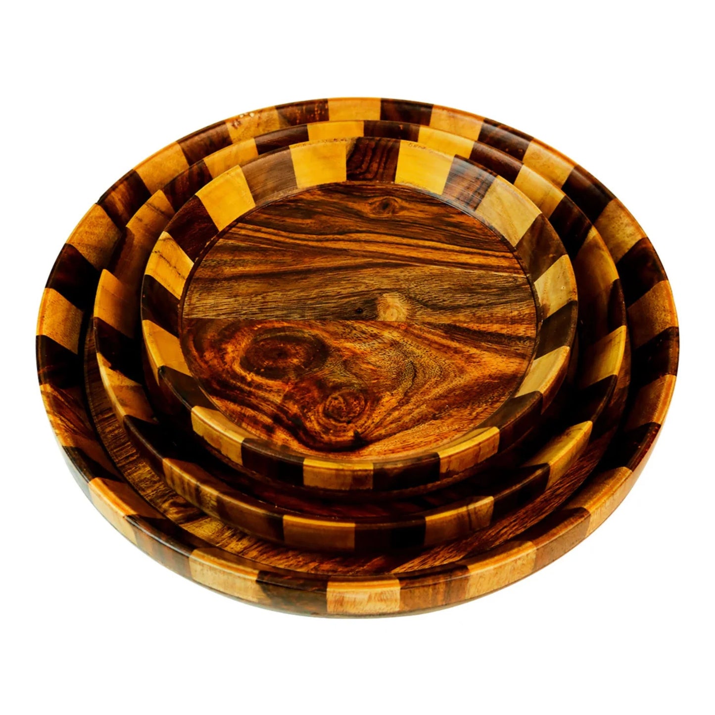 JS Junoon Deal-3 | Wooden Serving Tray Set of 3 + Wooden Plate Set + 8-Piece Wooden Cooking Spoon Set – Handcrafted Kitchen Combo