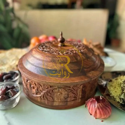 JS Junoon Handcrafted Wooden Roti Hotpot with Brass Work (With Steel Bowl) – Traditional Kitchenware - JSJunoon.com