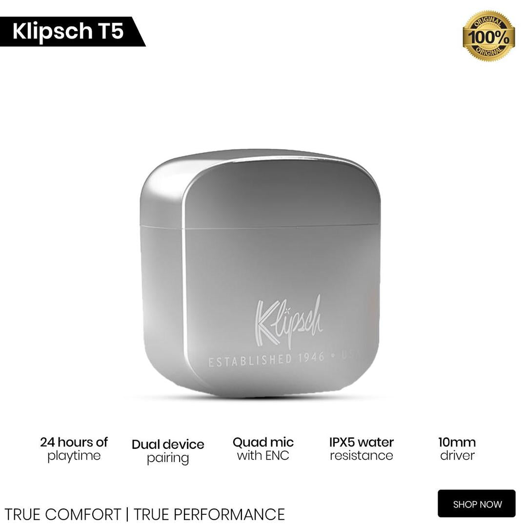 T5 (Klipsch) Metal Wireless Earbuds – Noise Cancelling, Bluetooth
