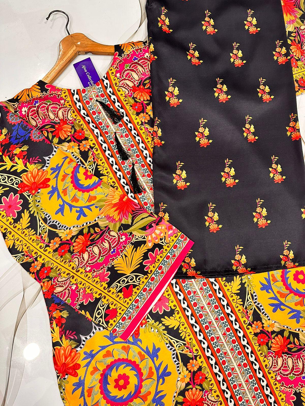 Front & Back Digital Printed Air-Sleeves Shirt with Printed Flapper | 2 Pcs Lawn Suit | Multicolor - JSJunoon.com
