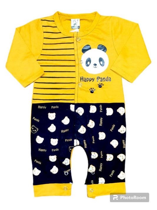 2 Pcs Unisex Denim Printed Romper Set – Yellow | Jersey Fabric | Casual Daily Wear for Baby Boys & Girls (0–12 Months)