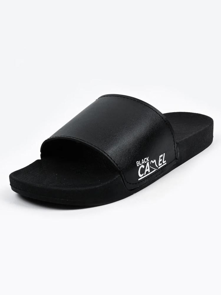 Black Camel Men’s PU Leather Slide Slippers – Black