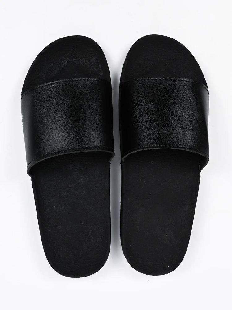Black Camel Men’s PU Leather Slide Slippers – Black
