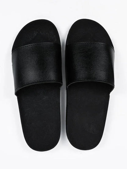 Black Camel Men’s PU Leather Slide Slippers – Black - JSJunoon.com
