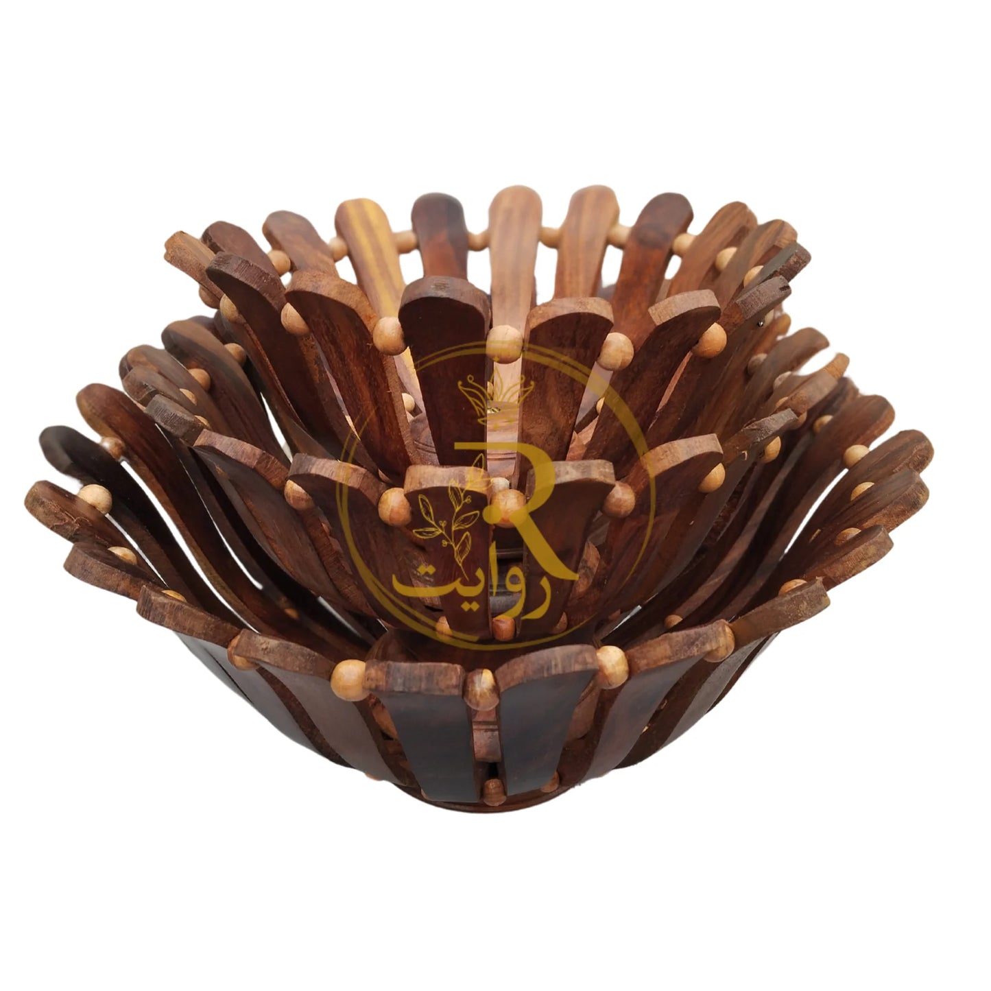 JS Junoon Handcrafted Wooden Fruit Basket Set – 3-Piece Dining & Kitchen Décor