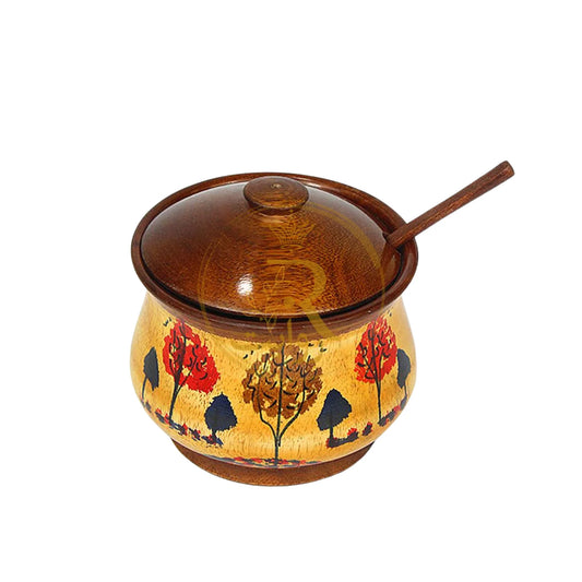 JS Junoon Chenille Wooden Sugar Pot – Handcrafted Kitchen & Table Decor