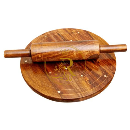 JS Junoon Handmade Bread Roller (Chakla Belan) with Brass Work – Wooden Roti Maker - JSJunoon.com