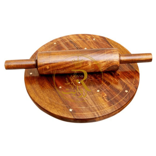JS Junoon Handmade Bread Roller (Chakla Belan) with Brass Work – Wooden Roti Maker