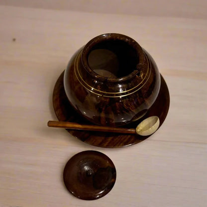 JS Junoon Handcrafted Wooden Sugar Pot with Brass Work – Traditional Kitchen & Table Decor - JSJunoon.com