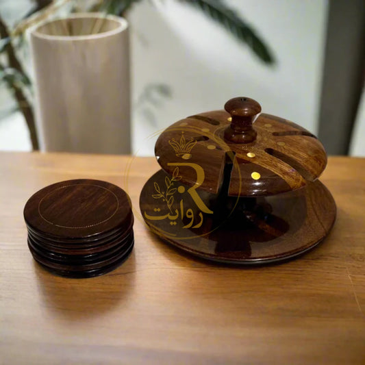 JS Junoon Handcrafted Wooden Tea Mat Set with Brass Work – Traditional Table Decor