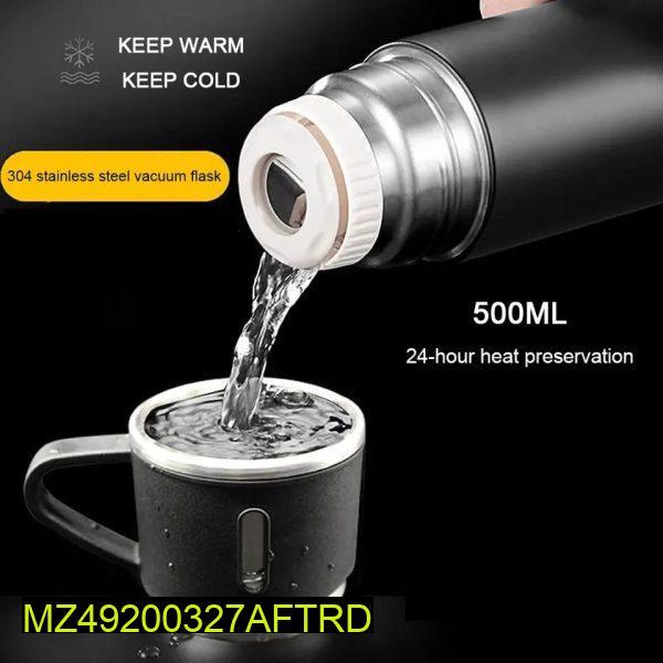 JS Junoon 3 in 1 Vacuum Flask Thermos with Cup Set – 500ml Hot & Cold Stainless Steel