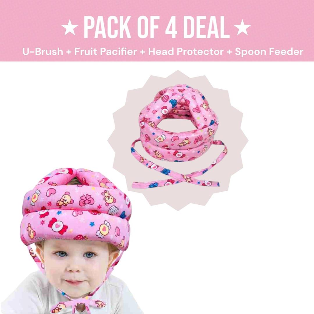 Baby Care Essentials Kit – Head Protector, Spoon Feeder, Fruit Pacifier & U-Shaped Toothbrush
