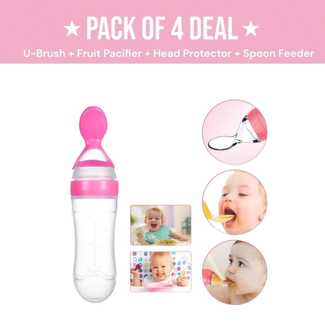 Baby Care Essentials Kit – Head Protector, Spoon Feeder, Fruit Pacifier & U-Shaped Toothbrush