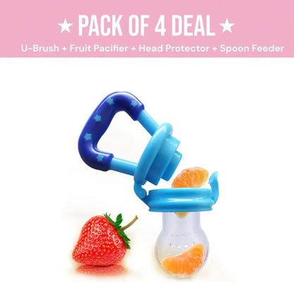 Baby Care Essentials Kit – Head Protector, Spoon Feeder, Fruit Pacifier & U-Shaped Toothbrush - JSJunoon.com