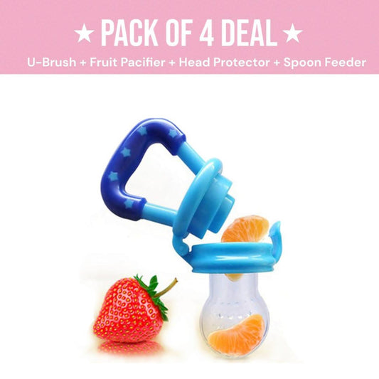 Baby Care Essentials Kit – Head Protector, Spoon Feeder, Fruit Pacifier & U-Shaped Toothbrush