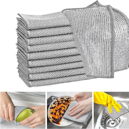 2 Pcs Durable & Washable Steel Wire Cleaning Cloth – Long-Lasting Multipurpose Scrubber Pads, Silver - JSJunoon.com