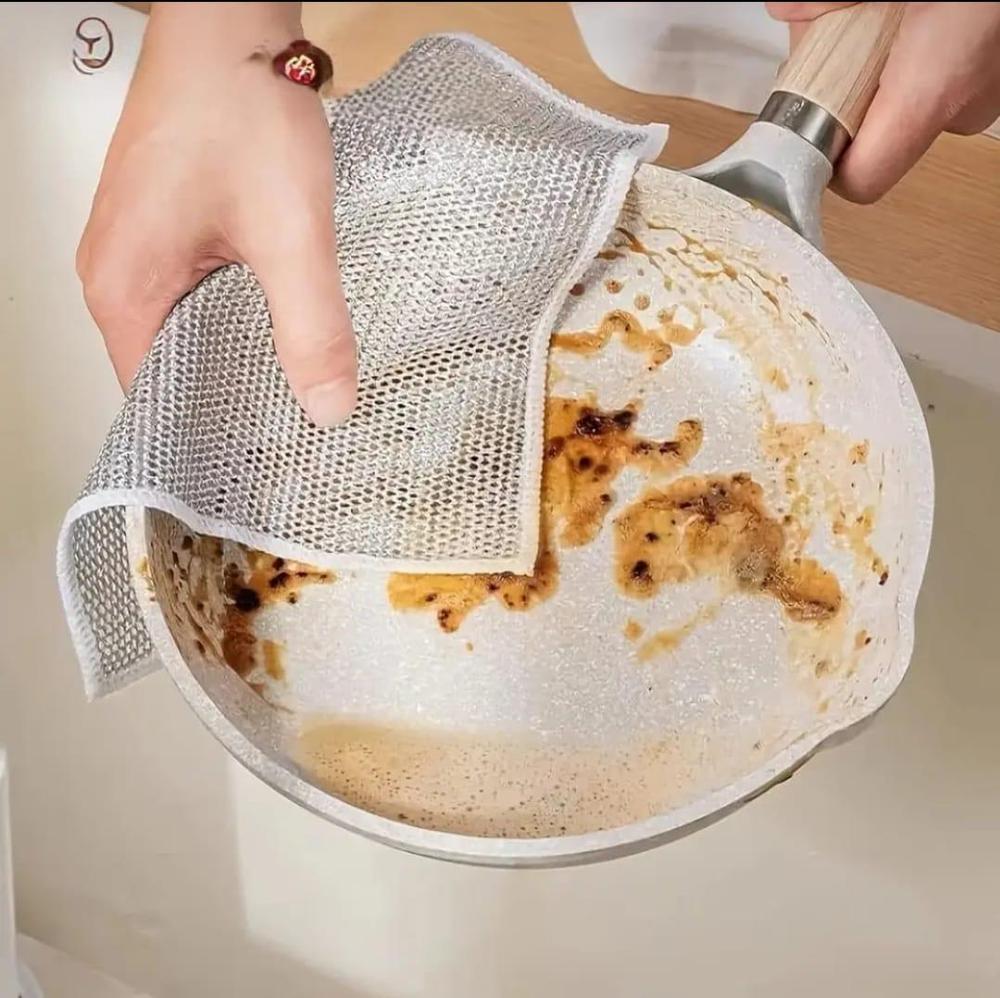 2 Pcs Durable & Washable Steel Wire Cleaning Cloth – Long-Lasting Multipurpose Scrubber Pads, Silver