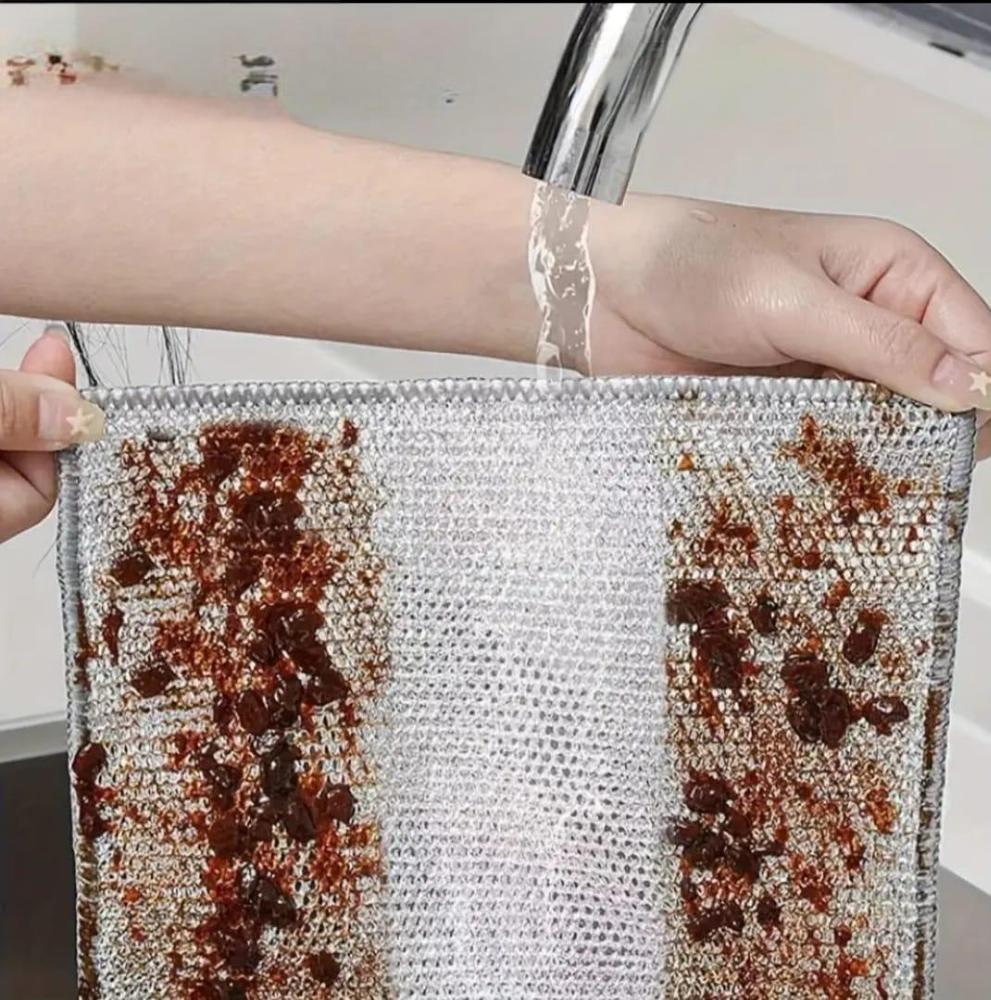 2 Pcs Durable & Washable Steel Wire Cleaning Cloth – Long-Lasting Multipurpose Scrubber Pads, Silver