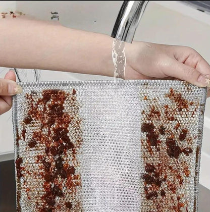 2 Pcs Durable & Washable Steel Wire Cleaning Cloth – Long-Lasting Multipurpose Scrubber Pads, Silver - JSJunoon.com