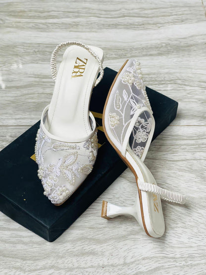 ZARA Women’s Embroidered Net Pumps – Black, White, Beige – Elegant Party Wear Heels - JSJunoon.com