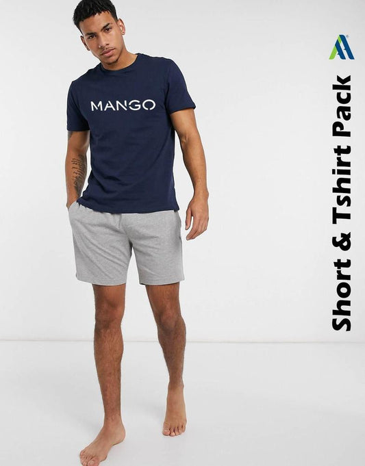 2 Pcs Men's Jersey Printed T-Shirt & Shorts Tracksuit – Blue, Summer Sportswear Set