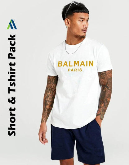 2 Pcs Men's Jersey Printed T-Shirt & Shorts Tracksuit – White, Summer Sportswear Set - JSJunoon.com