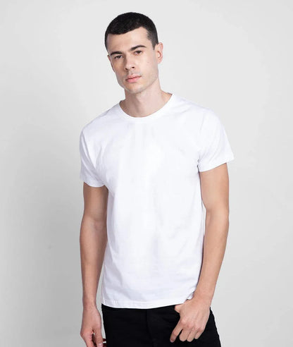 1 Pc Men's Stitched Round Neck T-Shirt – White, Premium Jersey Casual Wear - JSJunoon.com