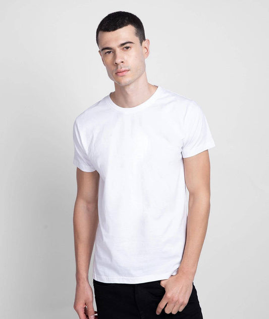1 Pc Men's Stitched Round Neck T-Shirt – White, Premium Jersey Casual Wear