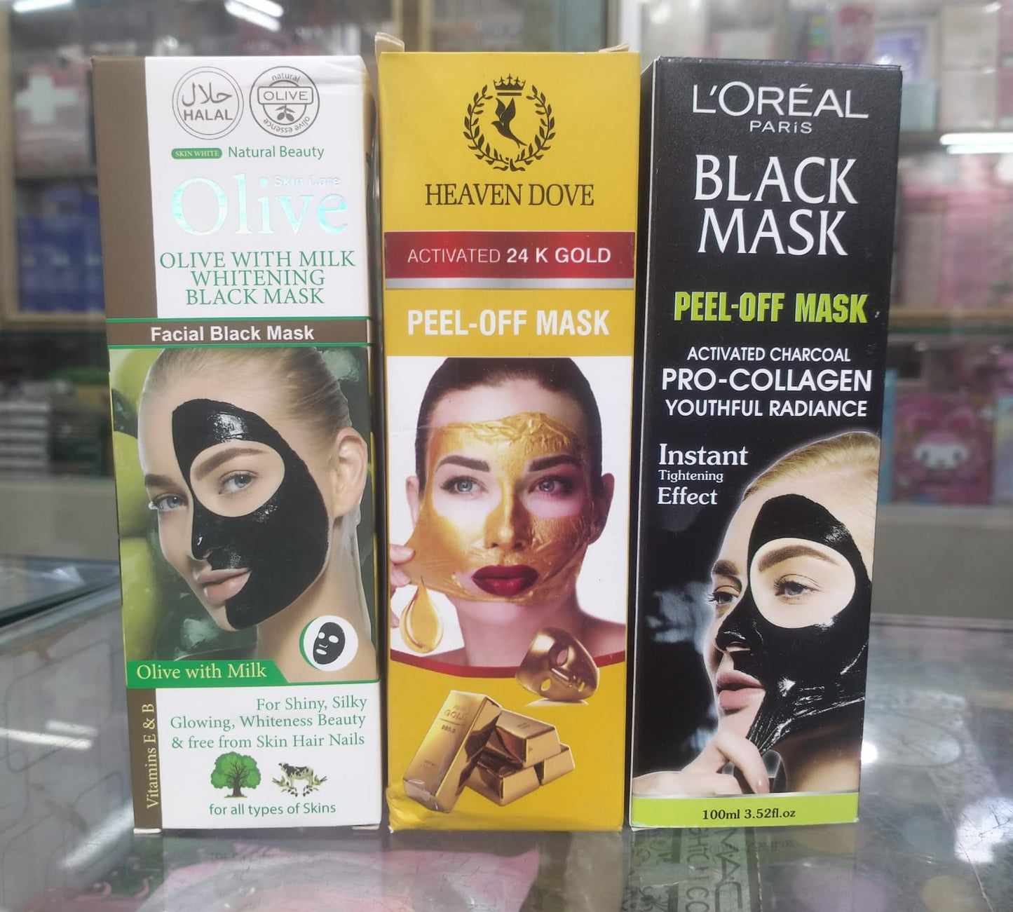 Face Mask Pack of 3 – Olive Milk | Heaven Done  | L'Oréal Charcoal (Rs. 450 each)