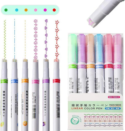 JS Junoon 6-Pcs Curve Highlighter Pen Set – Flownwing Flair, Multi-Color Fine Tips - JSJunoon.com