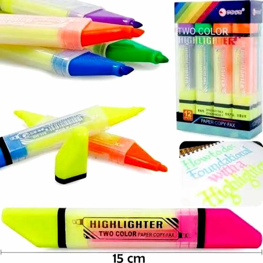 JS Junoon 6-Pcs Vibrant Highlighter Pen Set – Dual Tip, Neon Colors for Marking & Note Taking