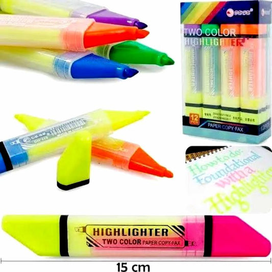 JS Junoon 6-Pcs Vibrant Highlighter Pen Set – Dual Tip, Neon Colors for Marking & Note Taking