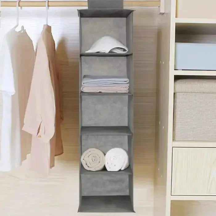 5-Layer Foldable Hanging Closet Organizer – Non-Woven Fabric - JSJunoon.com