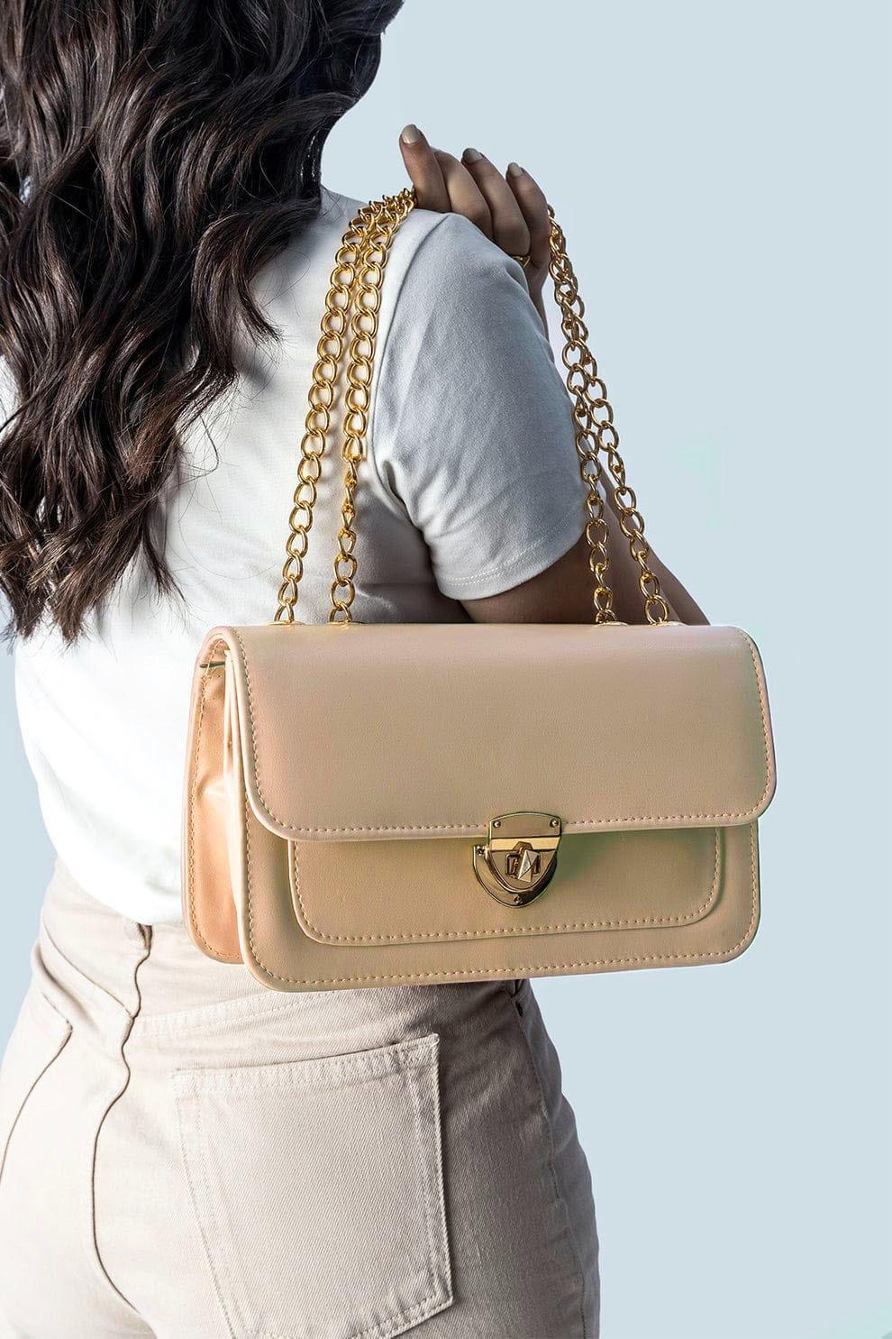 Girl’s PU Leather Plain Shoulder Bag – Elegant Beige Handbag