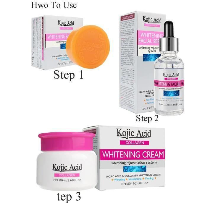 Skin Care Set – Pack of 3, Whitening Soap, Glow Face Cream & Face Serum, Anti-Aging & Brightening