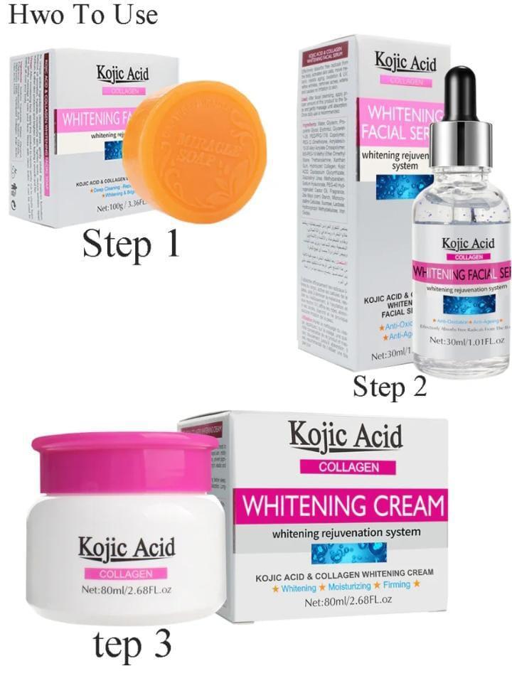 Skin Care Set – Pack of 3, Whitening Soap, Glow Face Cream & Face Serum, Anti-Aging & Brightening