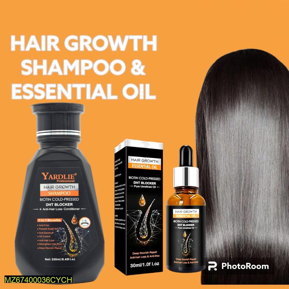 Hair Growth Shampoo 250ml + Essential Oils 30ml – Anti-Hair Loss, Anti-Dandruff, Anti-Frizz & Scalp Soothing, Strengthens Roots & Deeply Nourishes for Healthy Hair