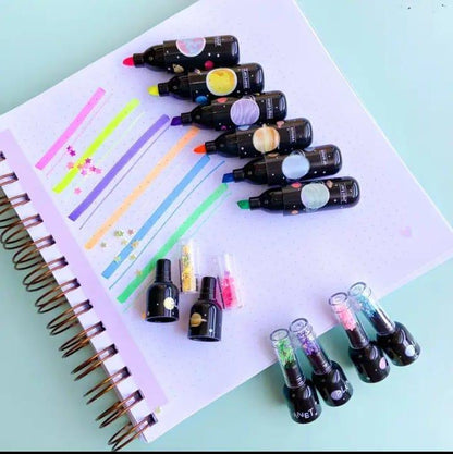 JS Junoon 6-Pcs Highlighter Pen Set – Multi-Color Plastic Pens - JSJunoon.com