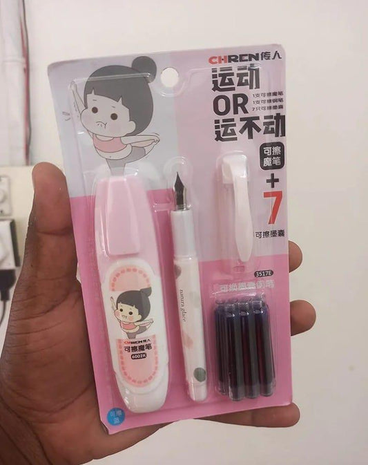 JS Junoon Lightweight Gel Pen with 7 Cartridges – Erasable Graphite Writing, 1 Pc