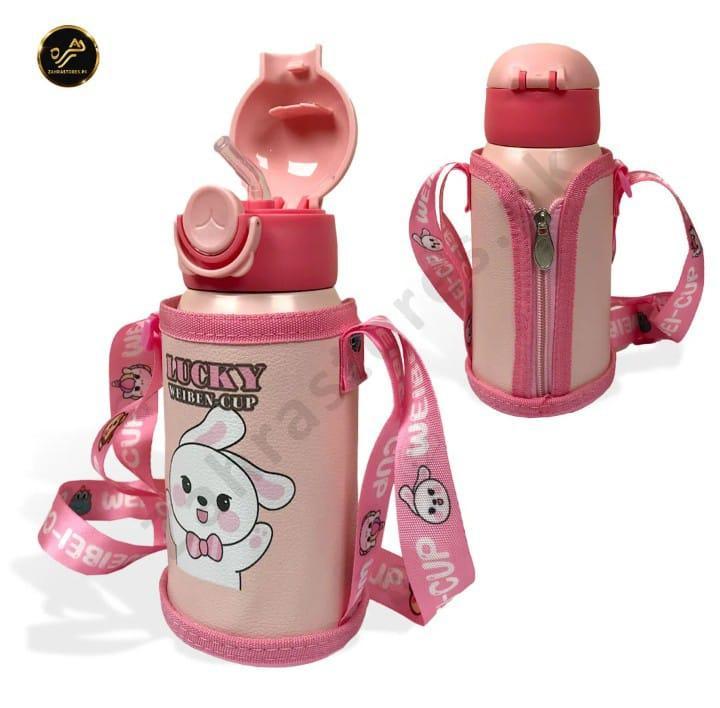 Kids Water Bottle – 1 Pc Stainless Steel Water Bottle with Pouch, Pink