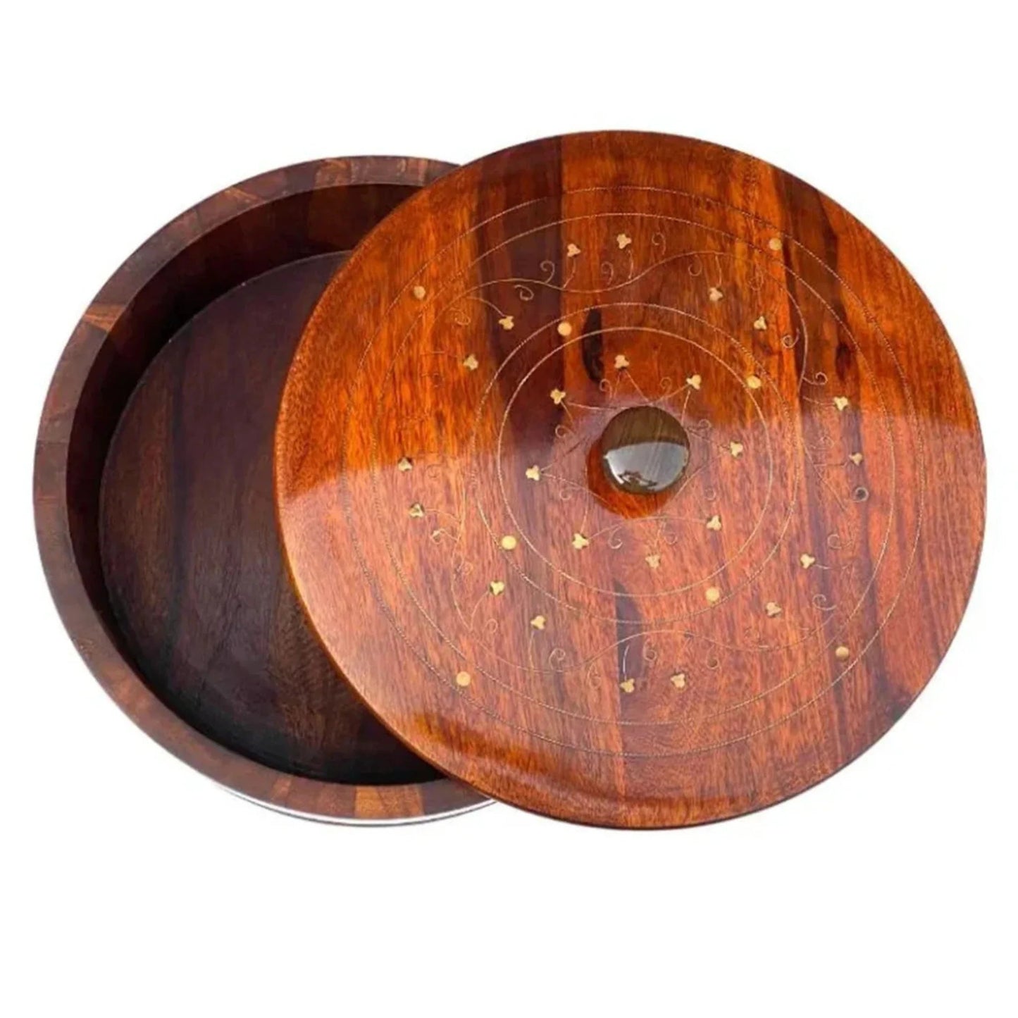 JS Junoon Handcrafted Wooden Roti Hotpot with Brass Work (No Steel Bowl) – Traditional Kitchenware