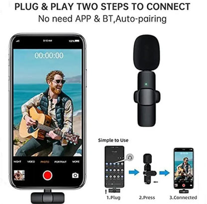 K8 Wireless 3-in-1 Noise Reduction Microphone | Bluetooth 5.0 with Type-C, Android & iOS Receivers – Black - JSJunoon.com