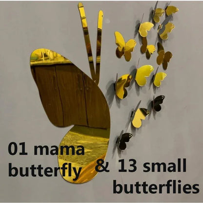 3D Adhesive Butterfly Wall Stickers – Pack of 14 Golden Acrylic Décor Pieces - JSJunoon.com
