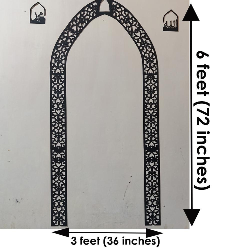 Mehrab Wall Art – 6-Piece Black MDF Islamic Decor for Prayer Area, 72x36 Inch