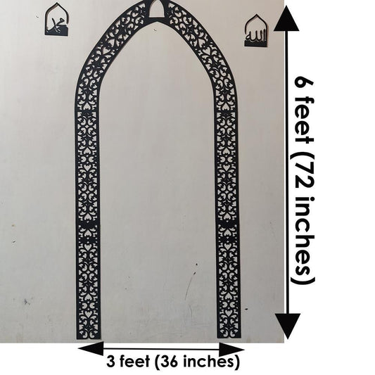 Mehrab Wall Art – 6-Piece Black MDF Islamic Decor for Prayer Area, 72x36 Inch