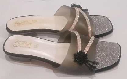 JS Junoon Women’s Fancy Black Rexine Sandals – Elegant Party Wear – Sizes 7–11 - JSJunoon.com