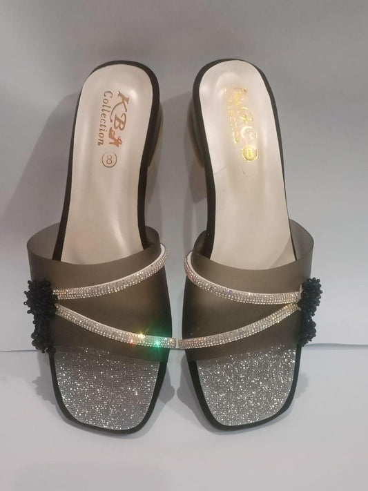 JS Junoon Women’s Fancy Black Rexine Sandals – Elegant Party Wear – Sizes 7–11