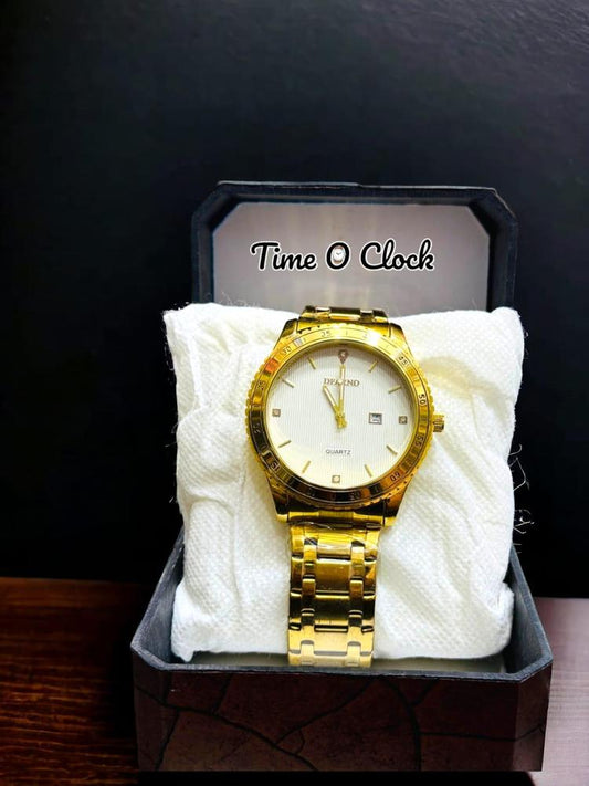 JS JUNOON Men's Golden Analogue Watch – Stainless Steel Chain Strap, Round Case, Stylish & Durable, 1 Pc