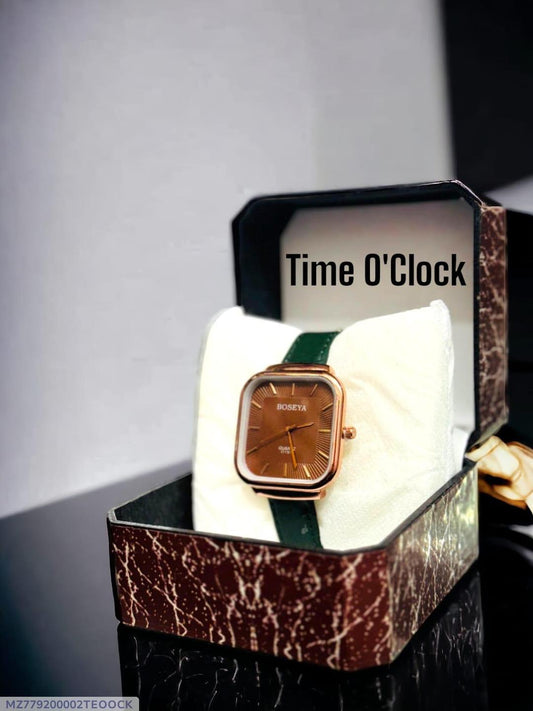 Women’s Leather Strap Quartz Analogue Watch – Square Dial, Elegant Plain Strap, 12-Hour Display