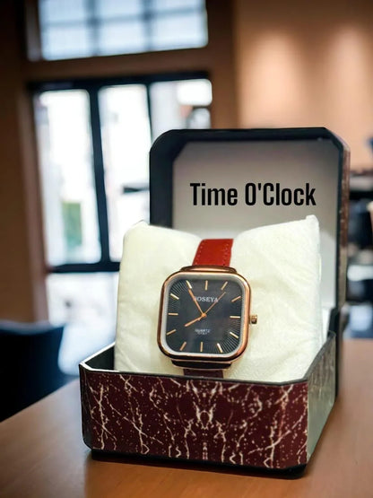 Women’s Leather Strap Quartz Analogue Watch – Square Dial, Elegant Plain Strap, 12-Hour Display - JSJunoon.com